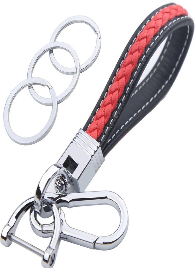 Mtverver New Woven Rope Key chain,Microfiber red leather keychain with 3 Key Ring and Anti-Lost D Ring - Image 1